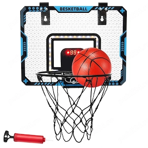 Cos de Baschet pentru Copii, cu Tablou de Bord Electronic, Minge, Pompa, 2 Moduri, Interior Exterior