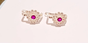 Cercei din argint cu piatră roșie și zirconii 