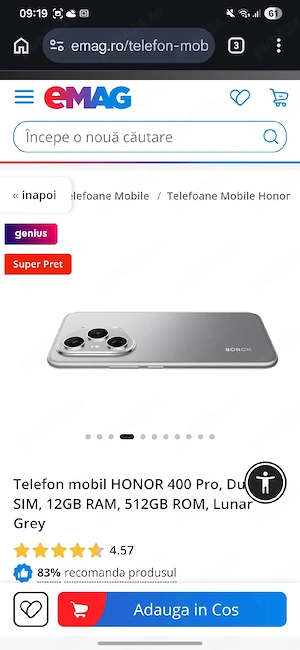 vand Honor 400 PRO, Dual Sim, 12 + 512 Gb, Lunar Grey