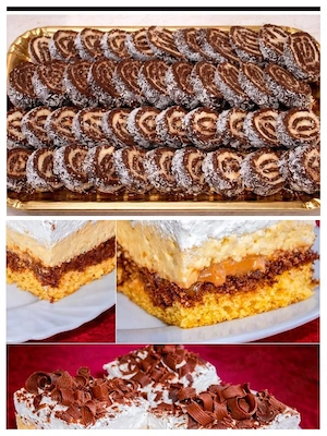 vând prăjitură la tavă sortiment 75 de RON kilogramul