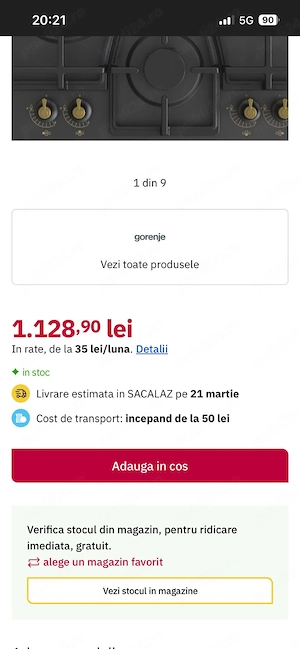 plita neagra, incorporabila pe gaz Gorenje