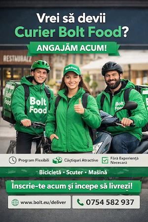 Angajam curieri Bolt food  cu sau fara experienta 