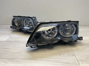 Far faruri BMW E46 FL Angel Eyes negru cu lupa NOU - imagine 2