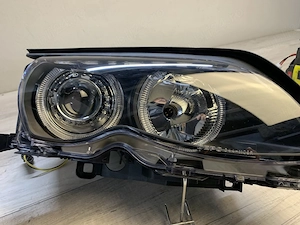 Far faruri BMW E46 FL Angel Eyes negru cu lupa NOU - imagine 5