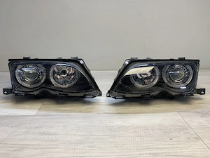 Far faruri BMW E46 FL Angel Eyes negru cu lupa NOU - imagine 3