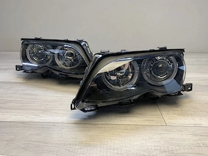 Far faruri BMW E46 FL Angel Eyes negru cu lupa NOU - imagine 4