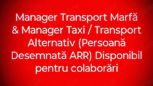 Manager Transport Marfă & Transport Alternativ (Persoană Desemnată ARR) Disponibil pentru colaborări