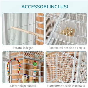 Colivie Voliere PawHut   Cu Roti, Scari 83x53x180cm Alba - imagine 5