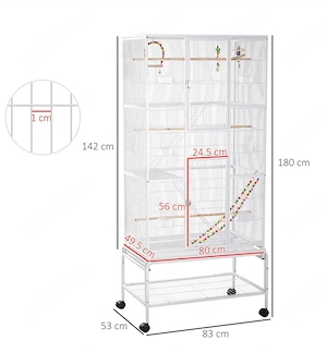 Colivie Voliere PawHut   Cu Roti, Scari 83x53x180cm Alba - imagine 3