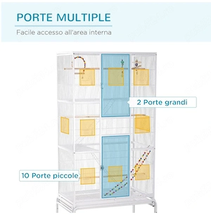 Colivie Voliere PawHut   Cu Roti, Scari 83x53x180cm Alba - imagine 2