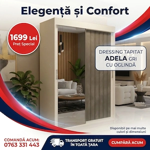 Dressing Tapitat ADELA Gri Cu Oglinda  Model elegant Dormitor elegant la ofertă