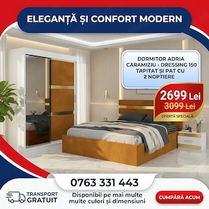 Dormitor Adria Caramiziu Dressing 150 Tapitat Si Pat cu 2 Noptiere Livrare rapidă Alege rapid mobilă