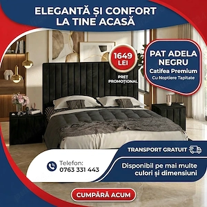 Pat Adela Negru Catifea Premium Cu Noptiere Tapitate Transport oriunde în România Mobilă dormitor pr