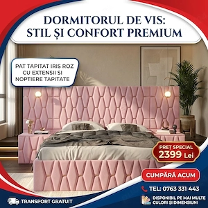 Pat Tapitat Iris Roz Cu Extensii Si Noptiere Tapitate Transport oriunde în România Profită de acum m