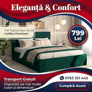 Pat Tapitat Elys Verde Catifea Premium  Calitate premium Dormitor nou promoție