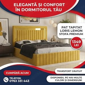 Pat Tapitat Loris Lemon Stofa Premium Model popular Mobilier pentru dormitor la ofertă