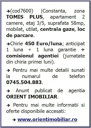 Tomis Plus, de inchiriat 2 camere, mobilat, gaze - imagine 6
