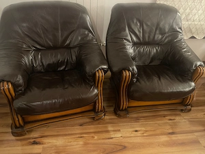 Set canapele piele naturala si masa lemn startificat