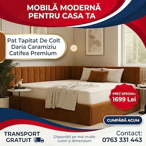 Pat Tapitat De Colt Daria Caramiziu Catifea Premium Stoc limitat Promoție dormitoare