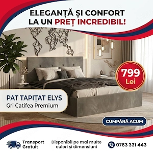 Pat Tapitat Elys Gri Catifea Premium Model popular Oferte speciale mobilă dormitor