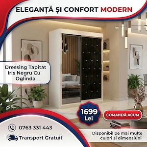 Dressing Tapitat Iris Negru Cu Oglinda Transport oriunde în România Profită de astăzi mobilier dormi