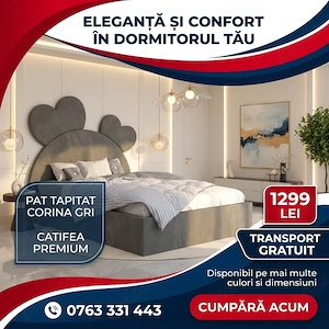 Pat Tapitat Corina Gri Catifea Premium Expediere rapidă Oferte speciale mobilier dormitor