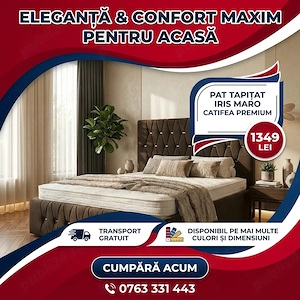 Pat Tapitat Iris Maro Catifea Premium  Model elegant Reduceri mobilier dormitor