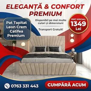 Pat Tapitat Leon Crem Catifea Premium Transport rapid Profită de astăzi seturi dormitor complete