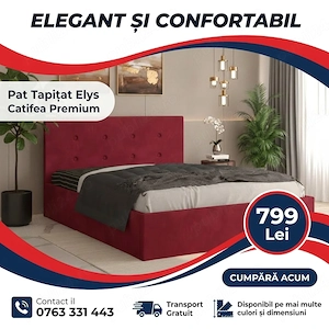 Pat Tapitat Elys Visiniu Catifea Premium Disponibil acum Variantă deosebită