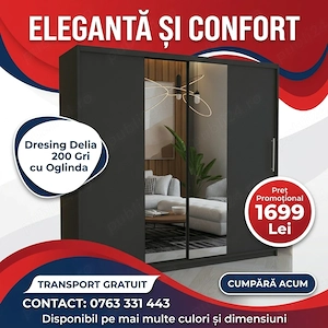 Dresing Delia 200 Gri cu Oglinda Transport oriunde în România Alege rapid mobilă pentru dormitor
