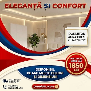 Dormitor Aura Crem cu Pat Tapitat Scrie-ne pentru detalii Model elegantă