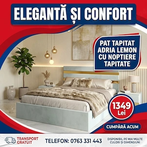 Pat Tapitat Adria Lemon Cu Noptiere Tapitate Ofertă limitată Promoție mobilier dormitor