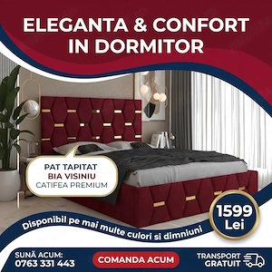 Pat Tapitat Bia Visiniu Catifea Premium Transport oriunde în România Variantă nouă