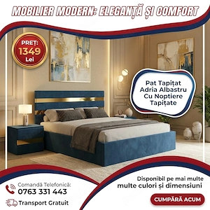 Pat Tapitat Adria Albastru Cu Noptiere Tapitate  Materiale de calitate Profită de astăzi seturi dorm