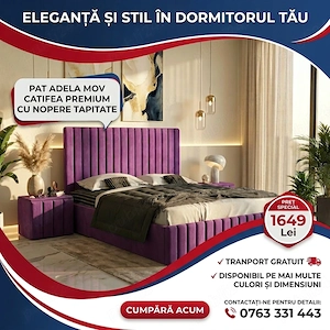Pat Adela Mov Catifea Premium cu Noptiere Tapitate Model popular Vezi acum seturi dormitor complete