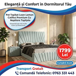 Pat Tapitat Leon Lemon Catifea Premium Cu Noptiere Tapitate Scrie-ne pentru detalii Variantă premium