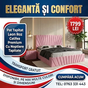Pat Tapitat Leon Roz Catifea Premium Cu Noptiere Tapitate Trimite mesaj Comandă acum seturi dormitor