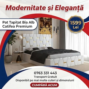 Pat Tapitat Bia Alb Catifea Premium Ofertă limitată Dormitor nou ofertă specială