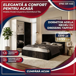 Dormitor Adela Negru cu Dressing Tapitat Scrie-ne pentru detalii Reduceri mobilă dormitor