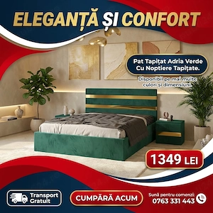 Pat Tapitat Adria Verde Cu Noptiere Tapitate  Design modern Variantă nouă