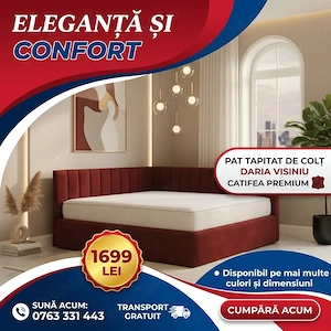 Pat Tapitat De Colt Daria Visiniu Catifea Premium Transport rapid Reduceri mobilier dormitor