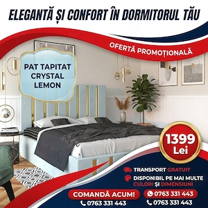 Pat Tapitat Crystal Lemon Livrare în toată țara Set dormitor complet la ofertă