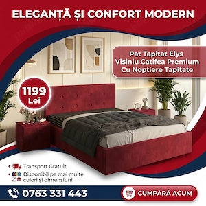Pat Tapitat Elys Visiniu Catifea Premium Cu Noptiere Tapitate În stoc Vezi acum dormitoare moderne