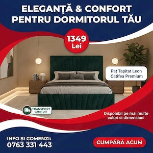 Pat Tapitat Leon Verde Catifea Premium  Model elegant Variantă elegantă
