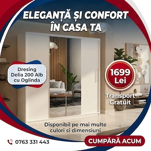 Dresing Delia 200 Alb cu Oglinda Livrare rapidă Set dormitor complet preț bun