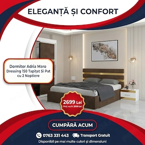 Dormitor Adria Maro Dressing 150 Tapitat Si Pat cu 2 Noptiere Livrare în toată țara Dormitor nou la 