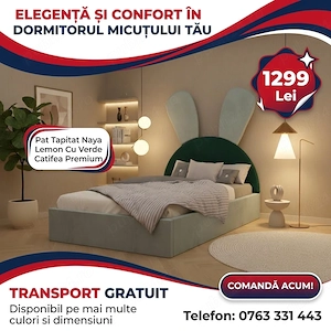 Pat Tapitat Naya Lemon Cu Verde Catifea Premium Trimite mesaj Dormitor nou preț bun