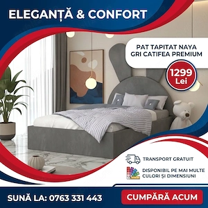Pat Tapitat Naya Gri Catifea Premium Model popular Mobilă dormitor super ofertă