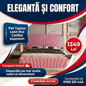 Pat Tapitat Leon Roz Catifea Premium  Materiale de calitate Profită de acum dormitoare moderne