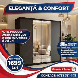 Dresing Delia 200 Wenge cu Oglinda si Usi Gri Trimite mesaj Variantă nouă